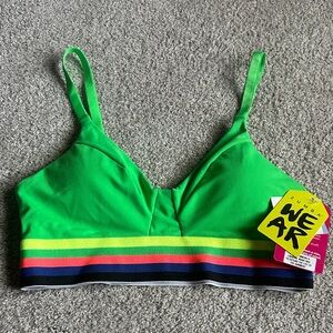 Zumba Fitness Green Sports Bra with Multicolor Stripes